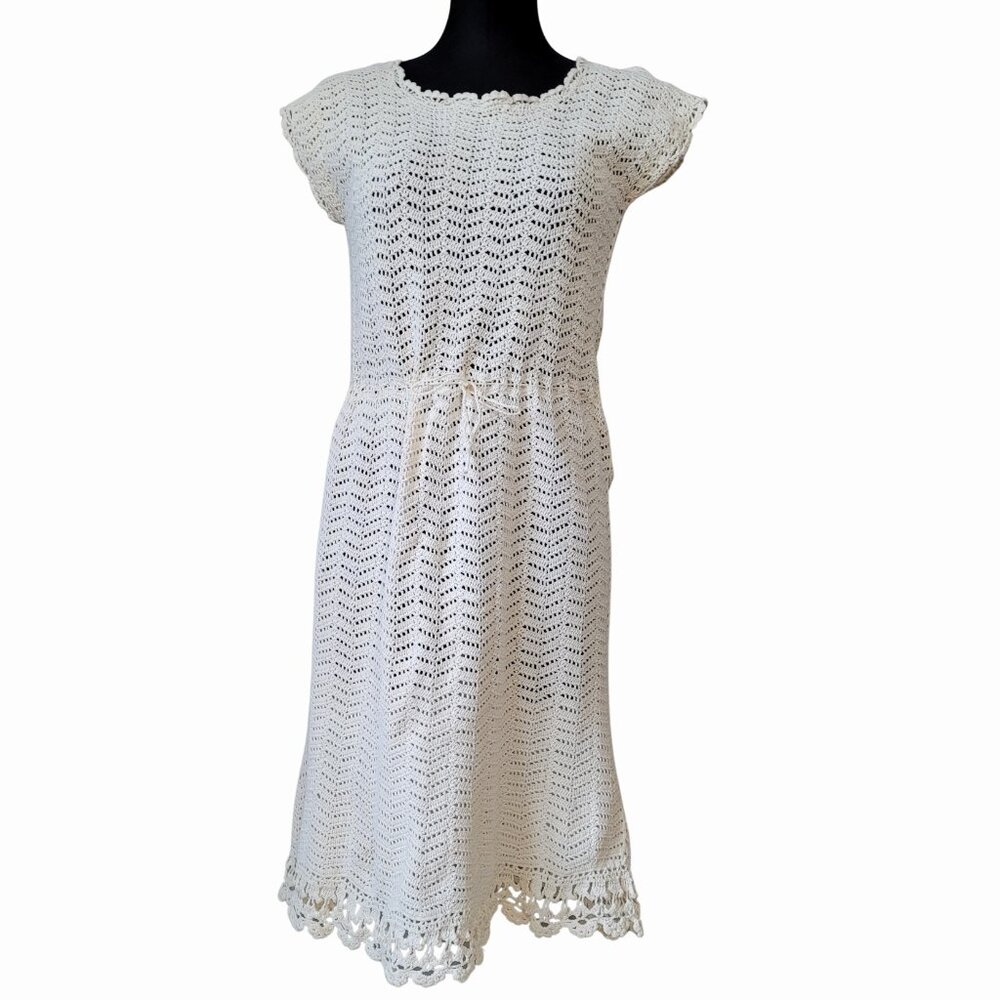 Vintage cream hand crochet lace dress and cardigan